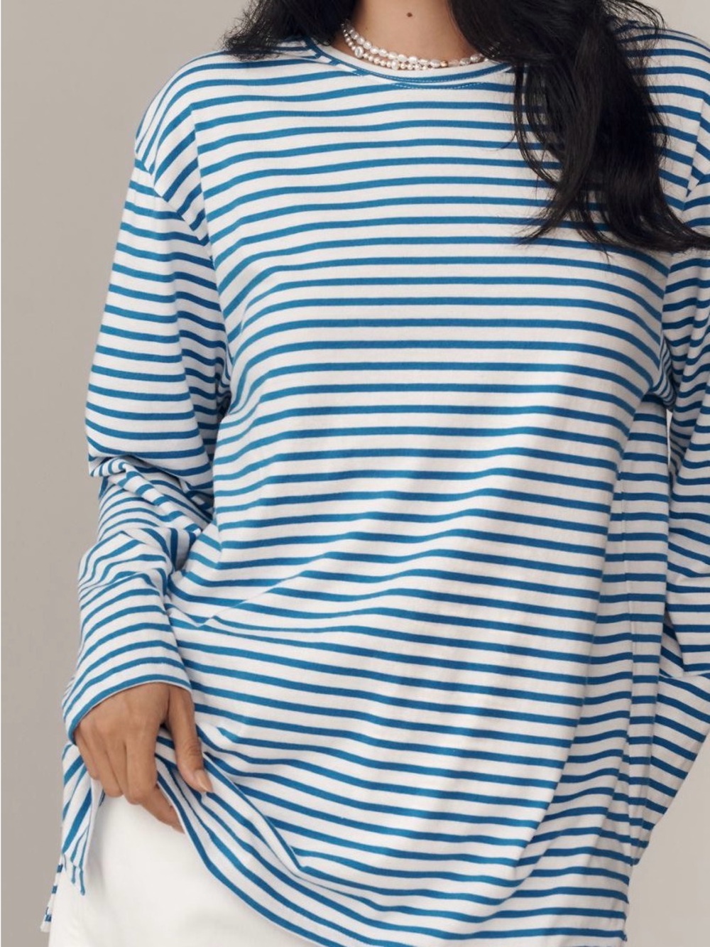 NWOT Anthropologie Daily Practice Cotton Long Sleeve Tee (vivid cerulean/white)
